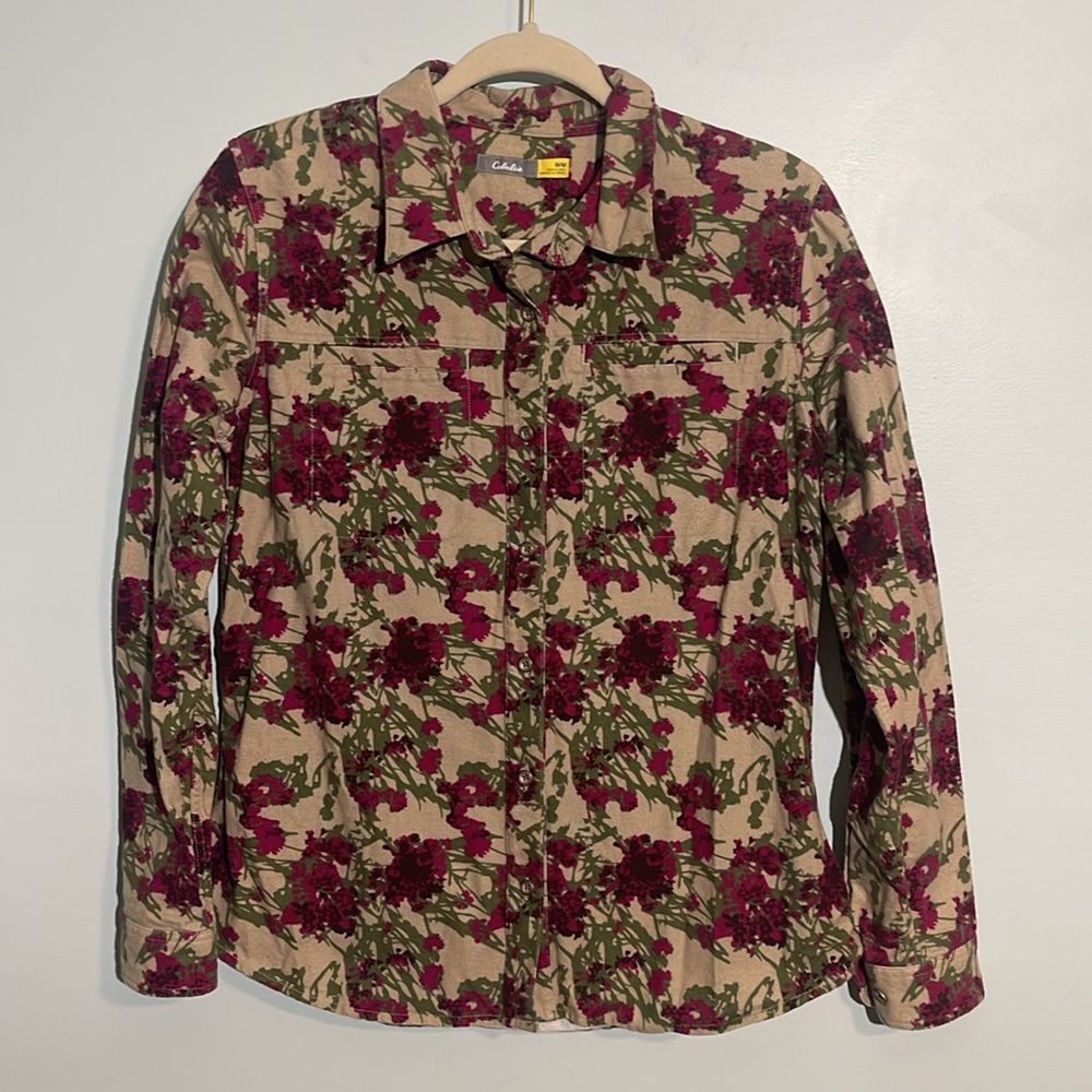 Cabela's 100% Pima Cotton Floral Button Down Shirt Women’s Medium Cottage Casual